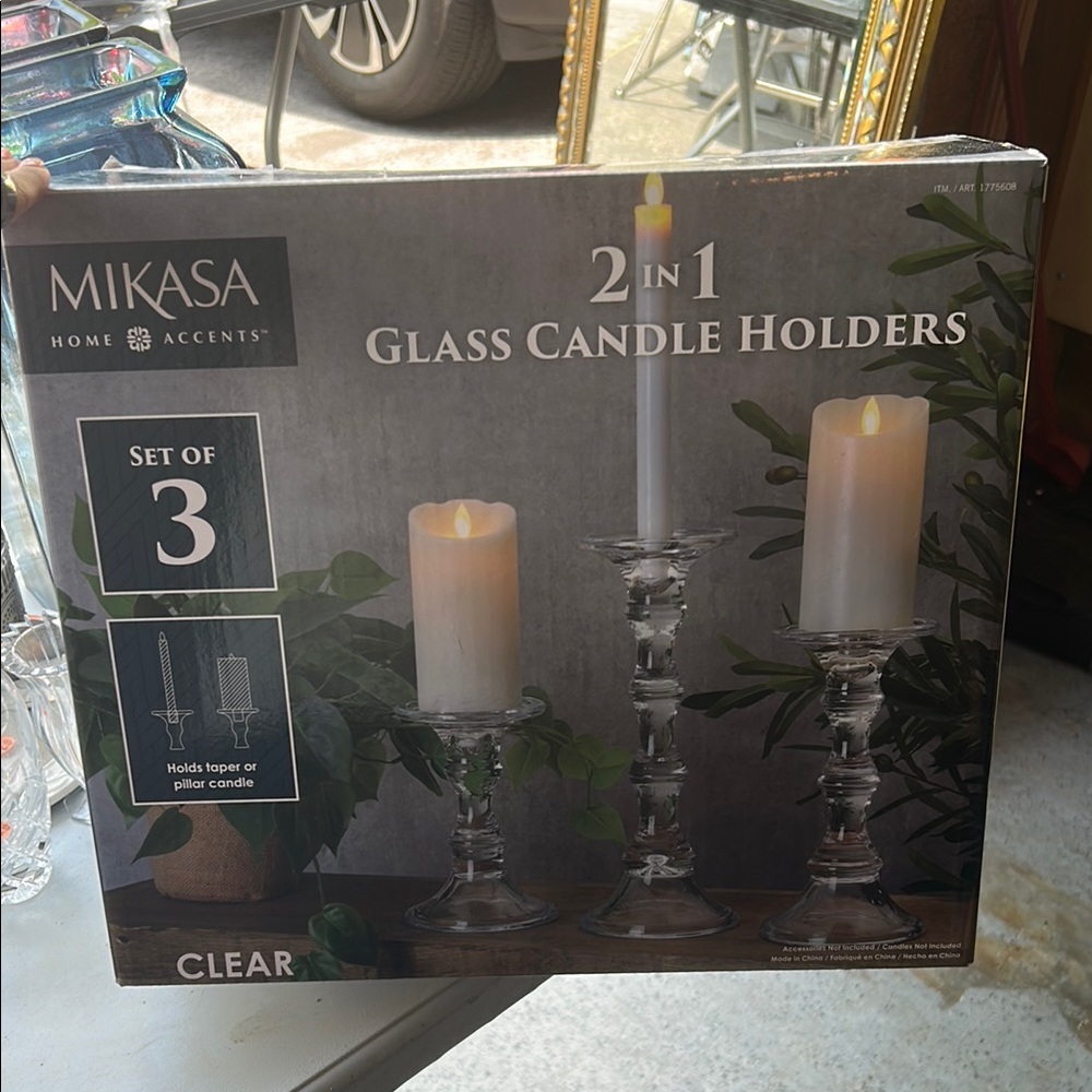 Three Pack Mikasa Glass Candle Holders Accents